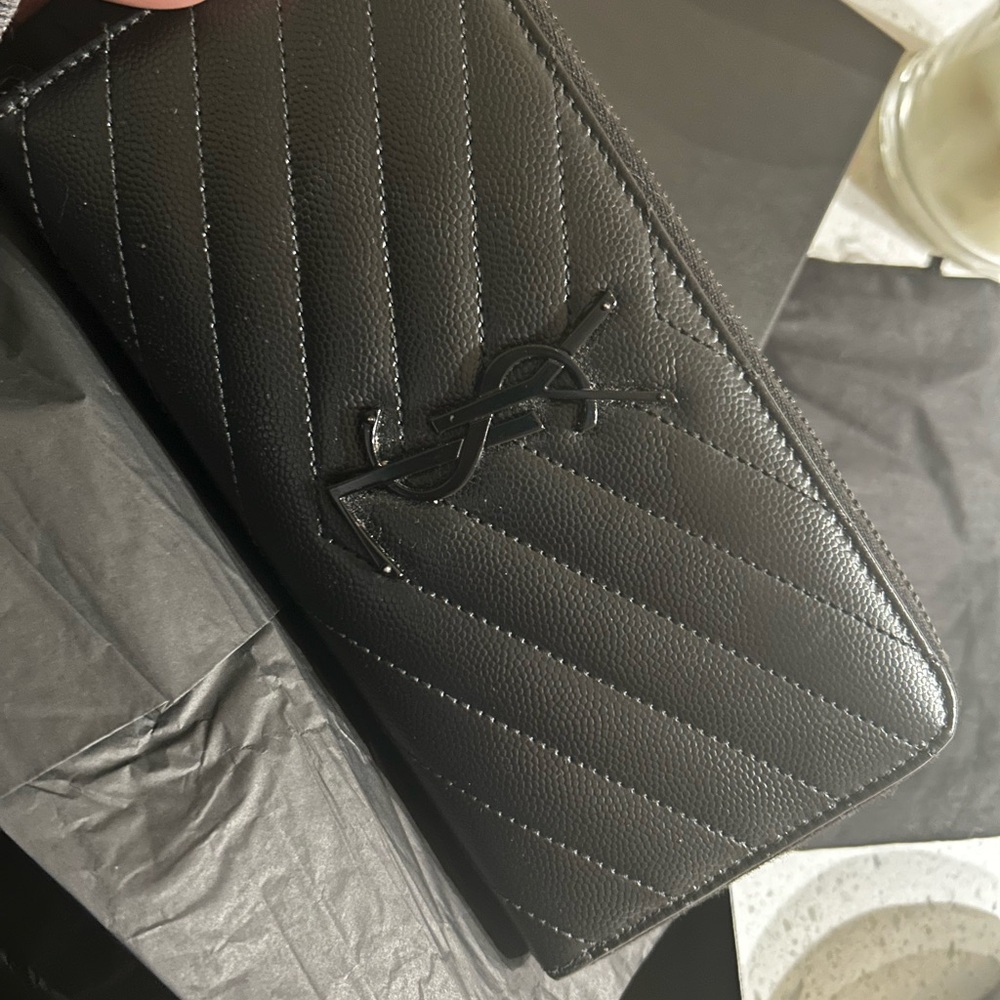 Yves Saint Laurent Black Chevron Leather Wallet